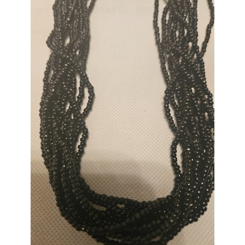 VINTAGE TRIFARI Beaded Necklace and Earrings Set - Black Seed Beads Jewelry Set - Picture 4 of 15